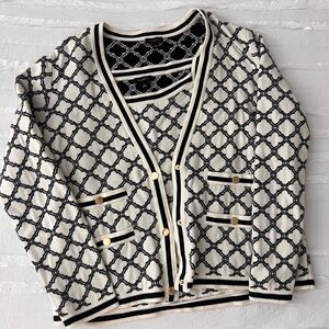 Talbots Black and Cream Patterned Cardigan